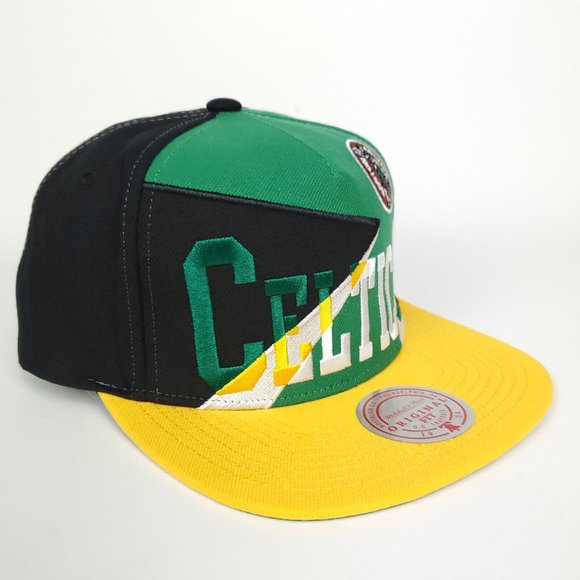 Boston Celtics Mitchell & Ness NBA Snapback Hat Green Yellow Black White Cap NWT - Picture 3 of 8